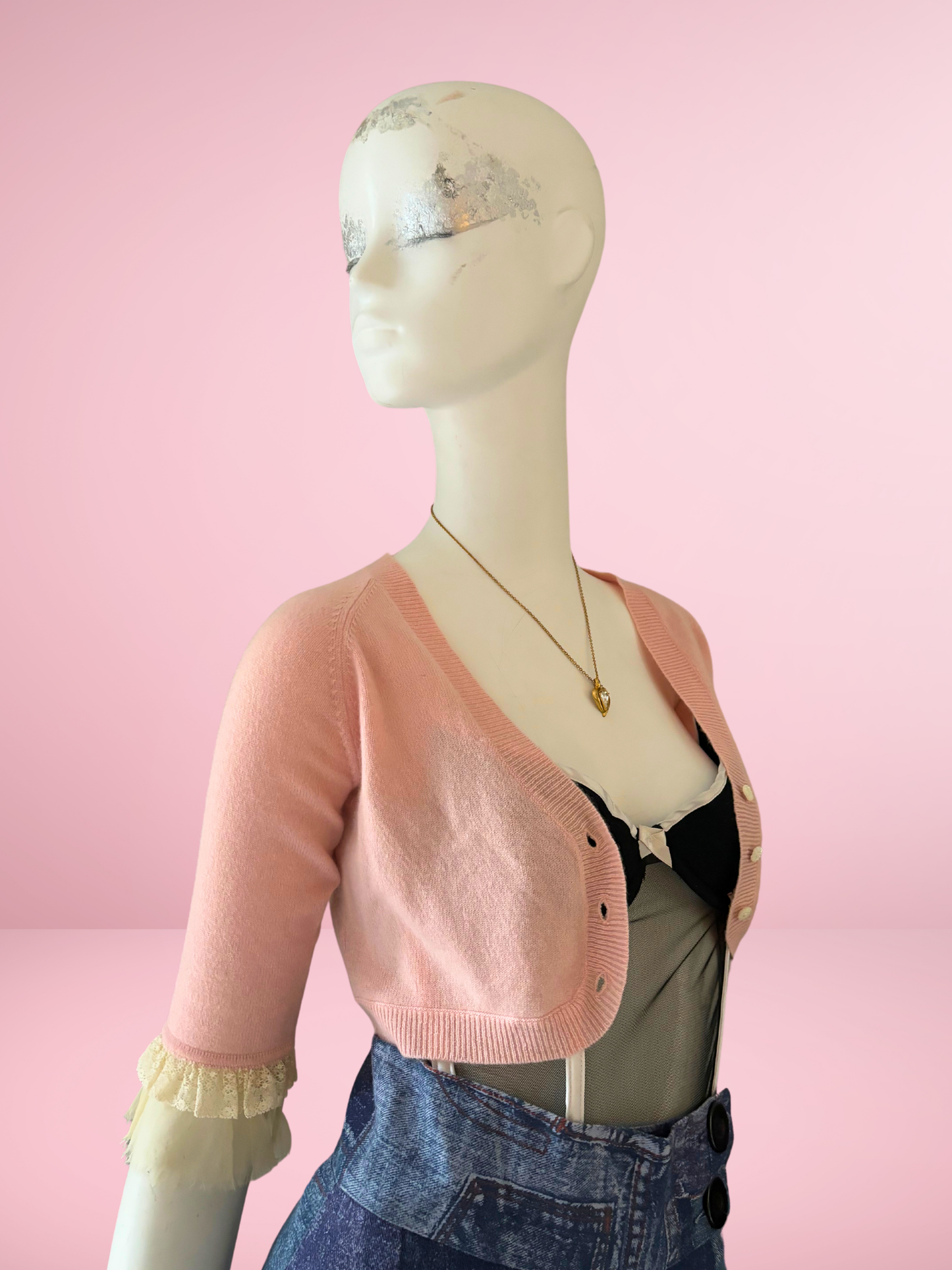 Juicy Couture Pink Cashmere Bolero with Lace Trim