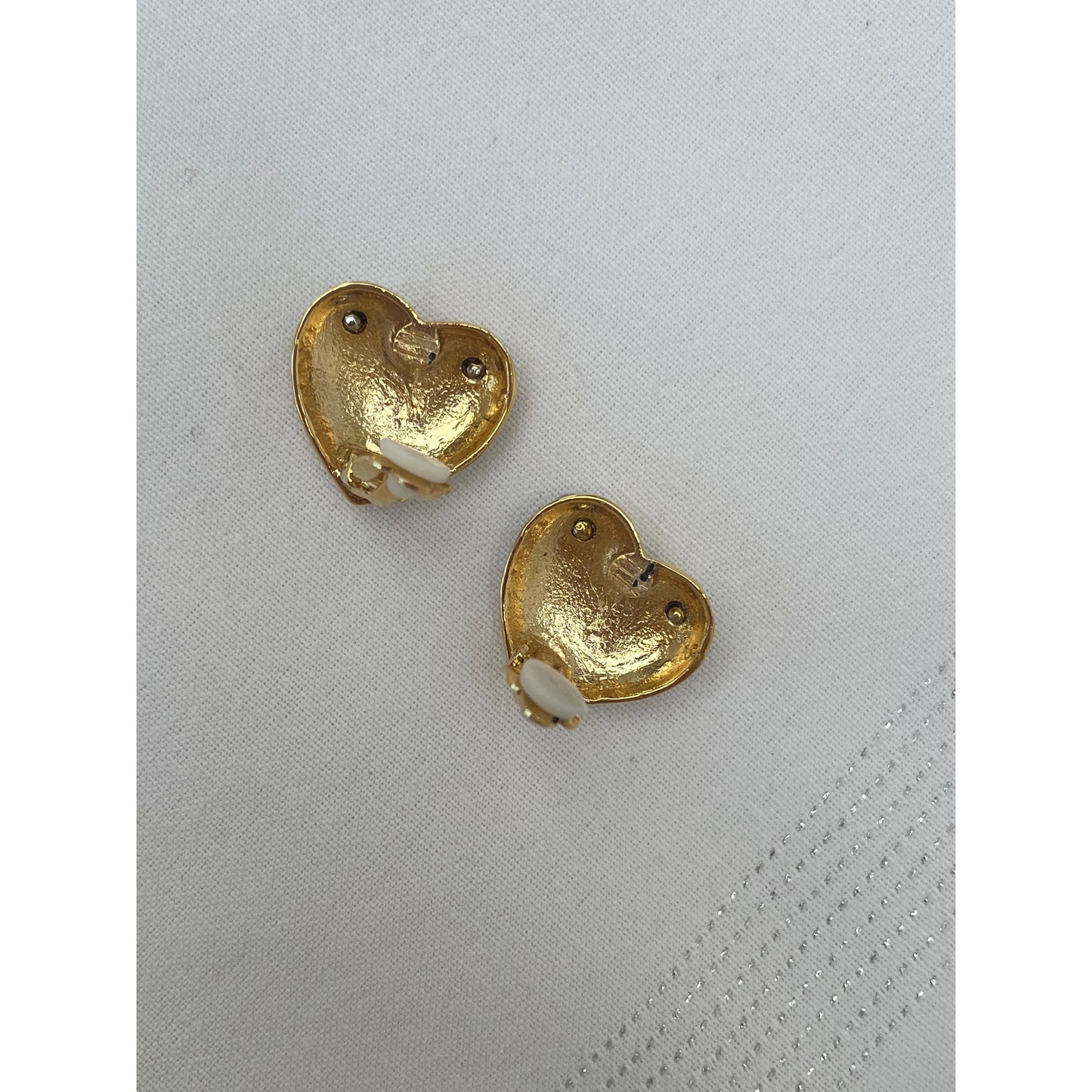 Gold and Silver Tone Heart and Bow Clip On Earrings