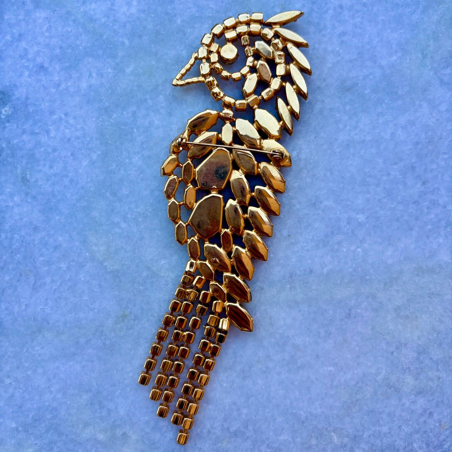 Vintage Sparkling Bird Brooch Statement Jewellery