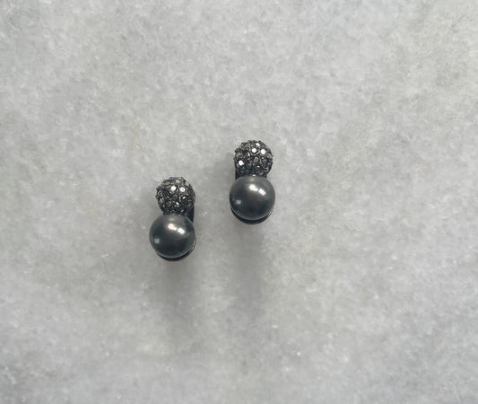 Kenneth Lane Space Grey Faux Pearl and Rhinestone Clip On Earrings
