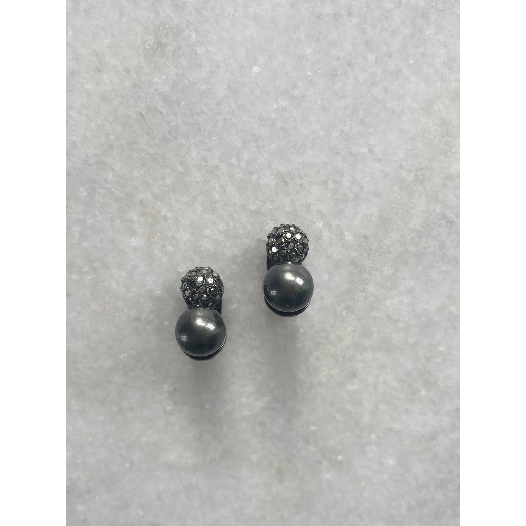 Kenneth Lane Space Grey Faux Pearl and Rhinestone Clip On Earrings