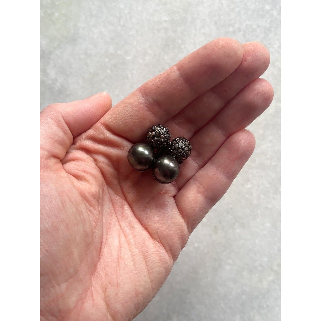 Kenneth Lane Space Grey Faux Pearl and Rhinestone Clip On Earrings