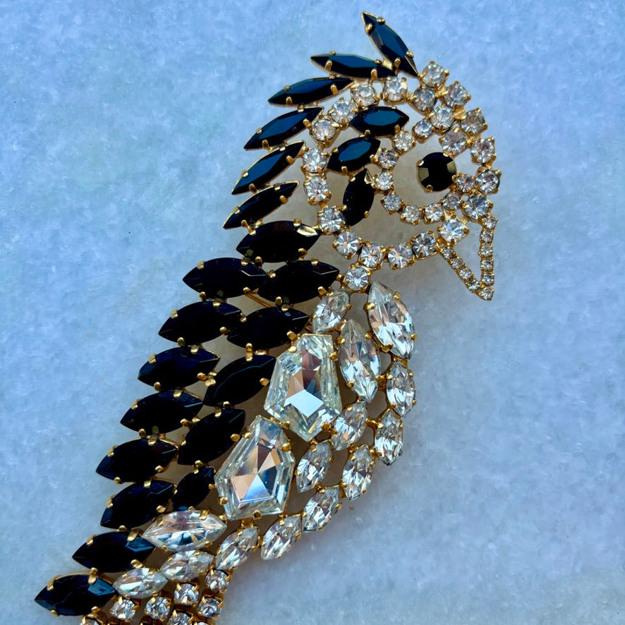 Vintage Sparkling Bird Brooch Statement Jewellery