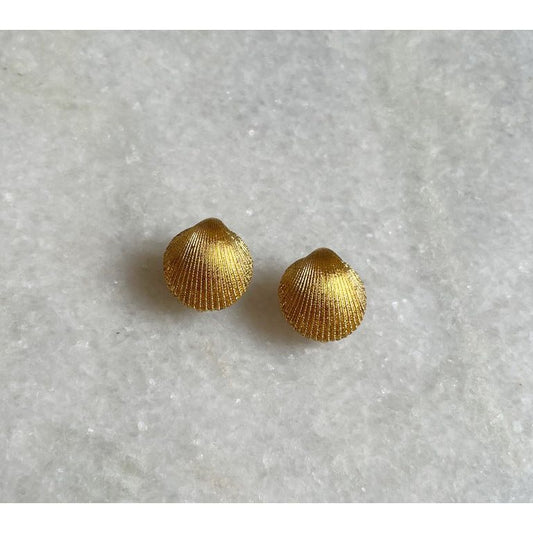 Trifari Gold Plated Shell Clip On Earrings