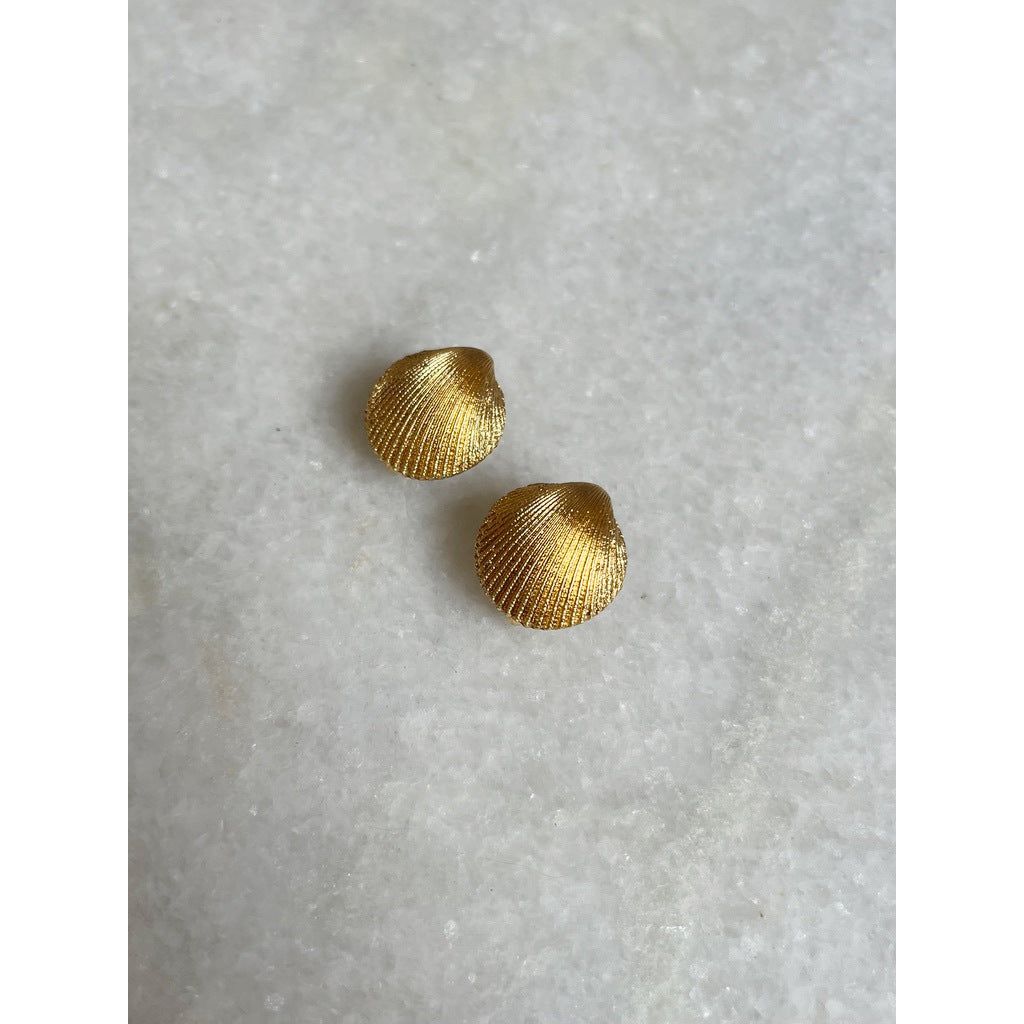 Trifari Gold Plated Shell Clip On Earrings