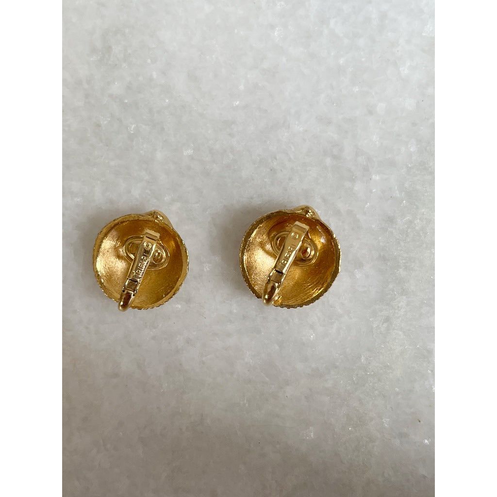 Trifari Gold Plated Shell Clip On Earrings