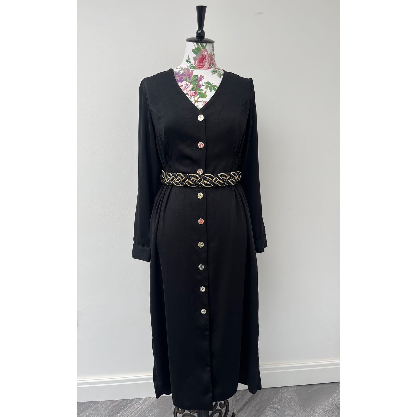 Black, Gold and Rhinestone Plaited Woven Belt by Gutos