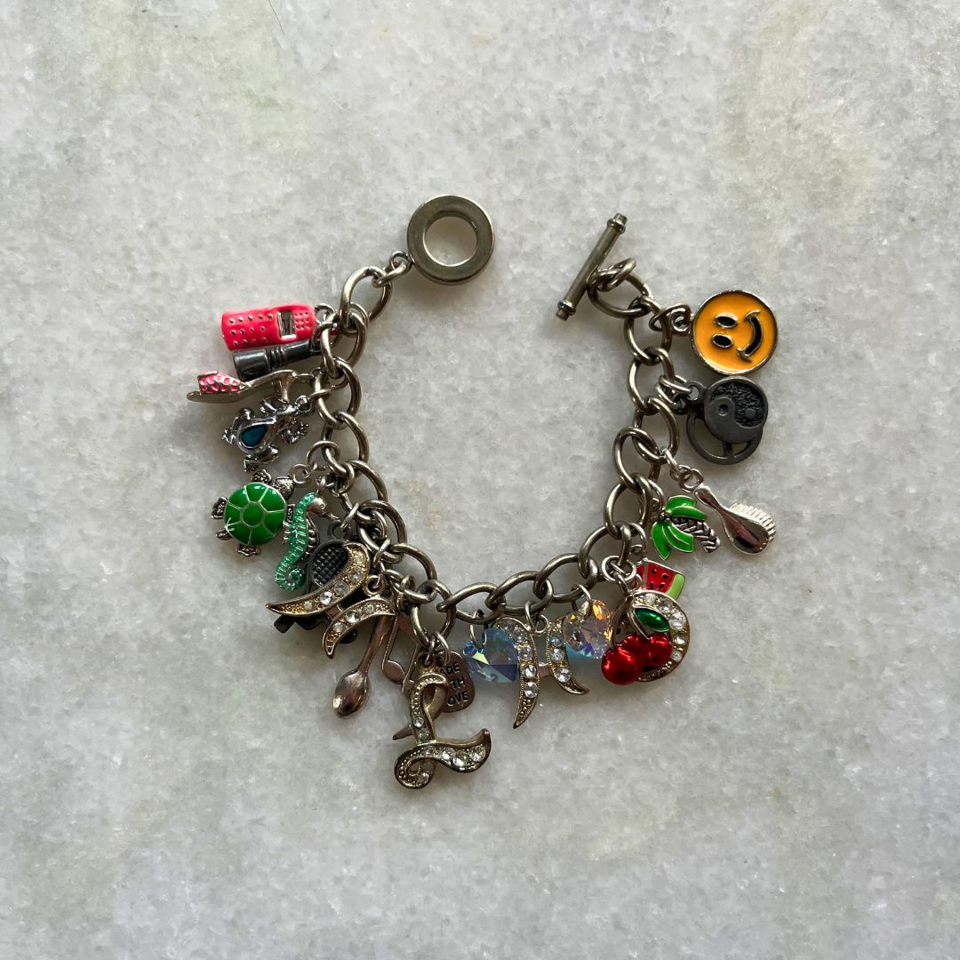 Modern Y2K Style Silver Tone Loaded Multi Charm Bracelet
