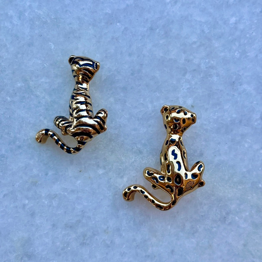 Set of 2 Mulberry Wild Cat Brooches Tiger and Leopard