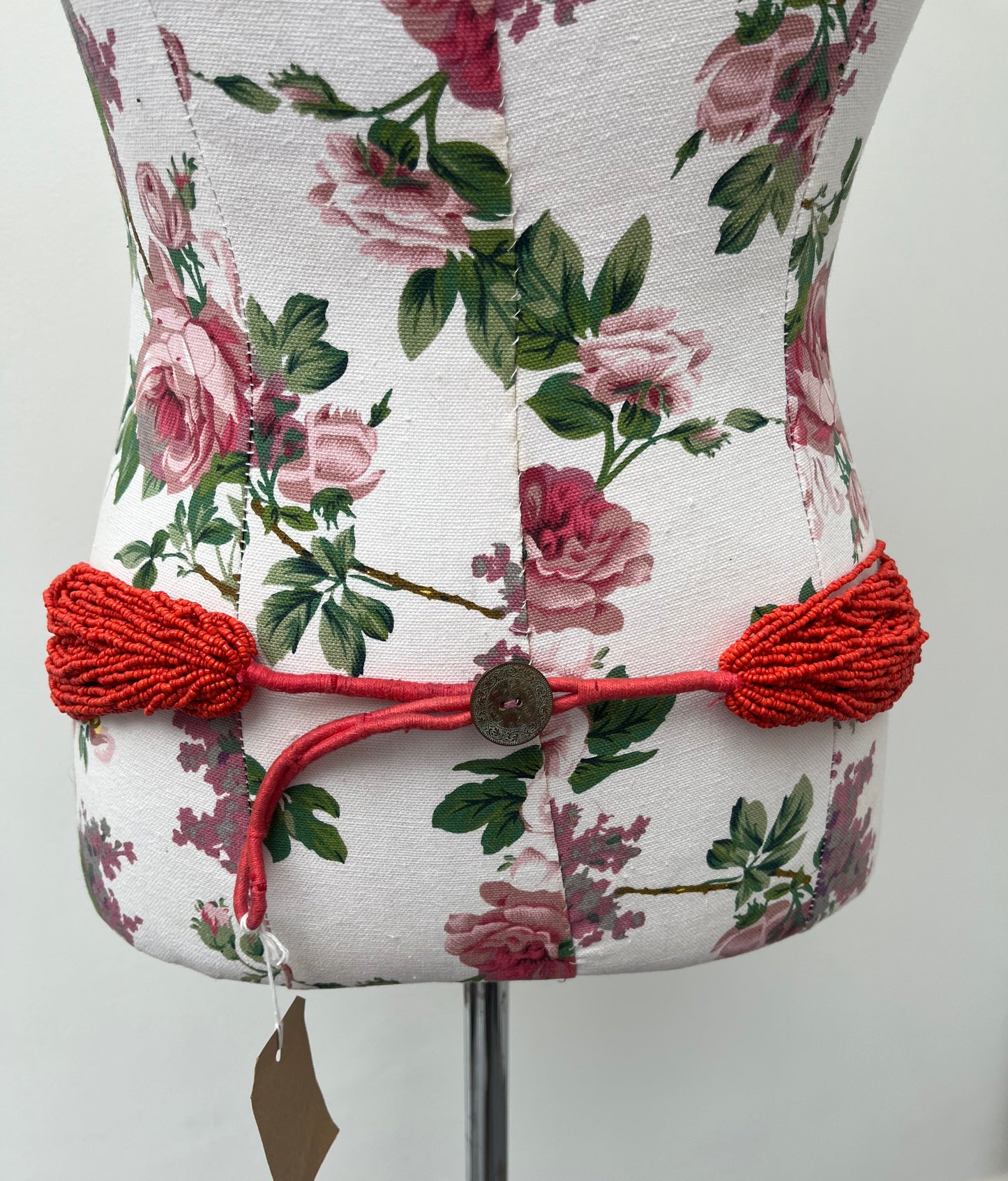 Boho Heavy Red Beaded Belt with Silver Panels