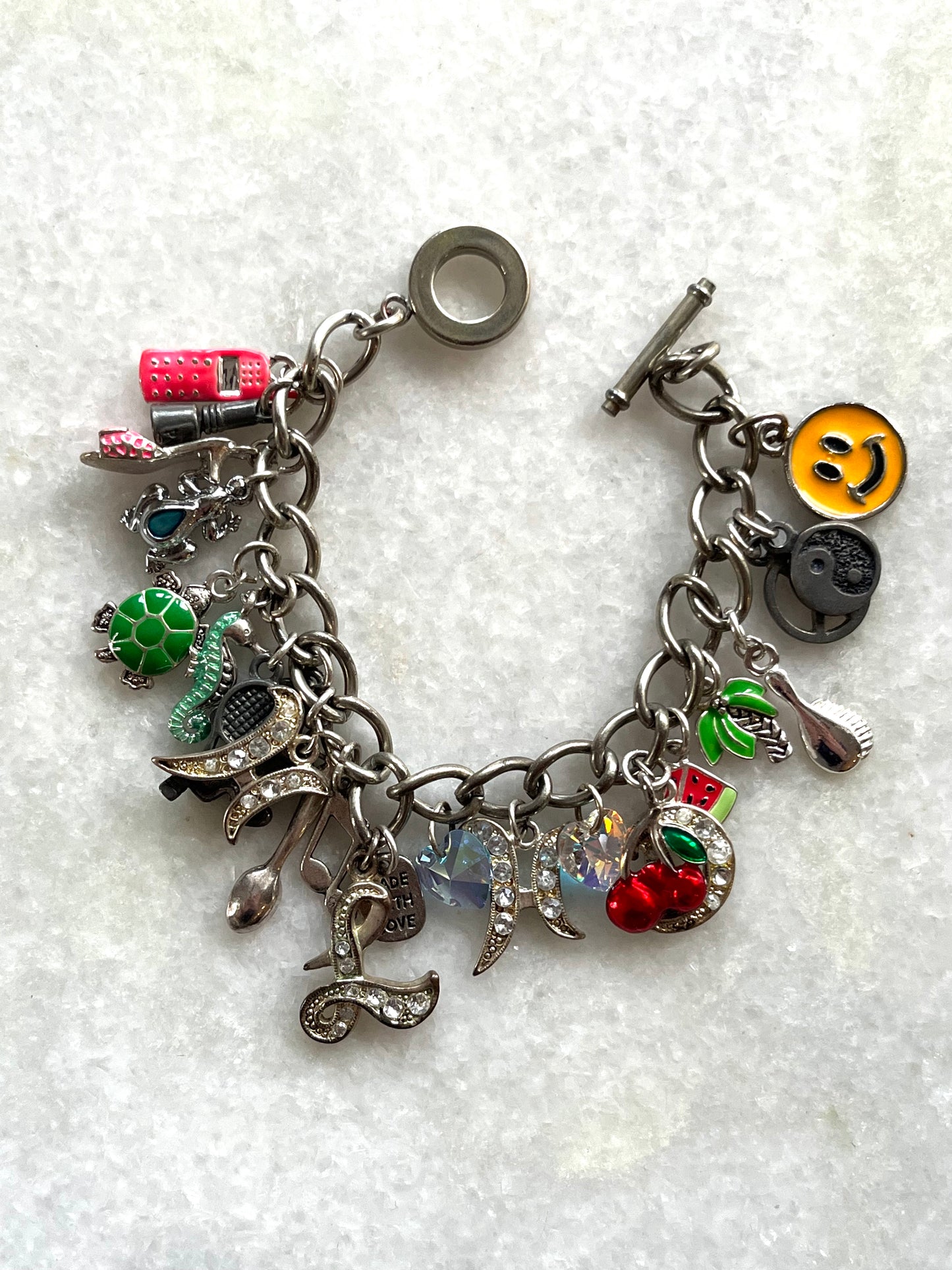 Modern Y2K Style Silver Tone Loaded Multi Charm Bracelet