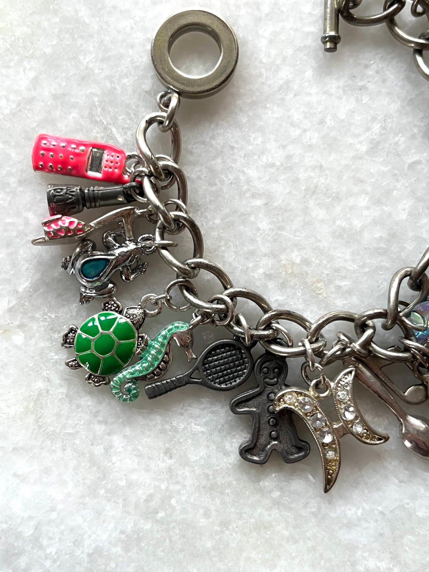 Modern Y2K Style Silver Tone Loaded Multi Charm Bracelet