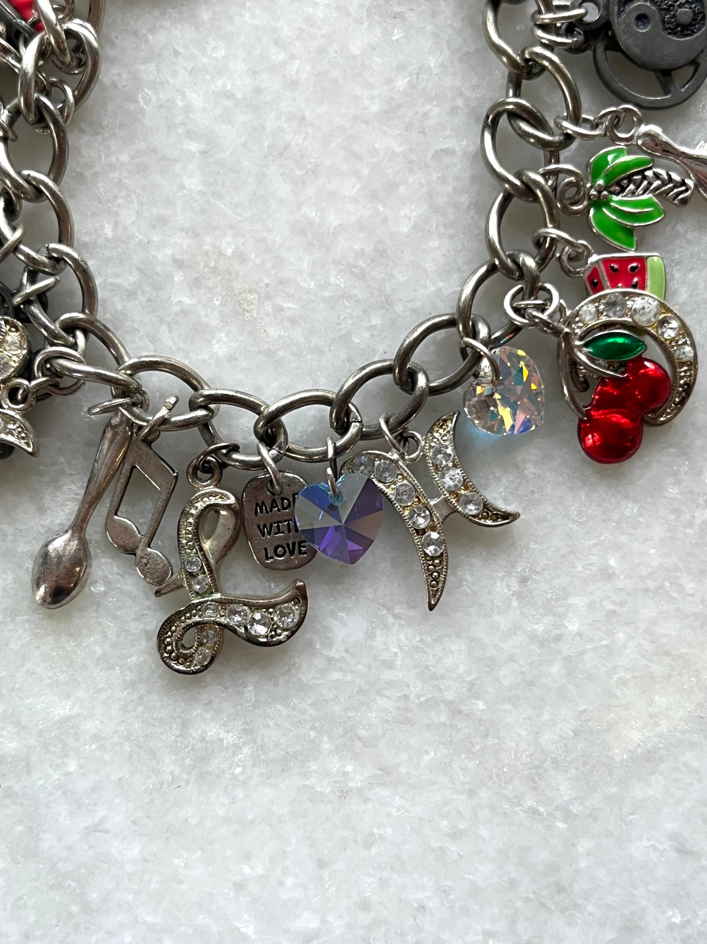 Modern Y2K Style Silver Tone Loaded Multi Charm Bracelet