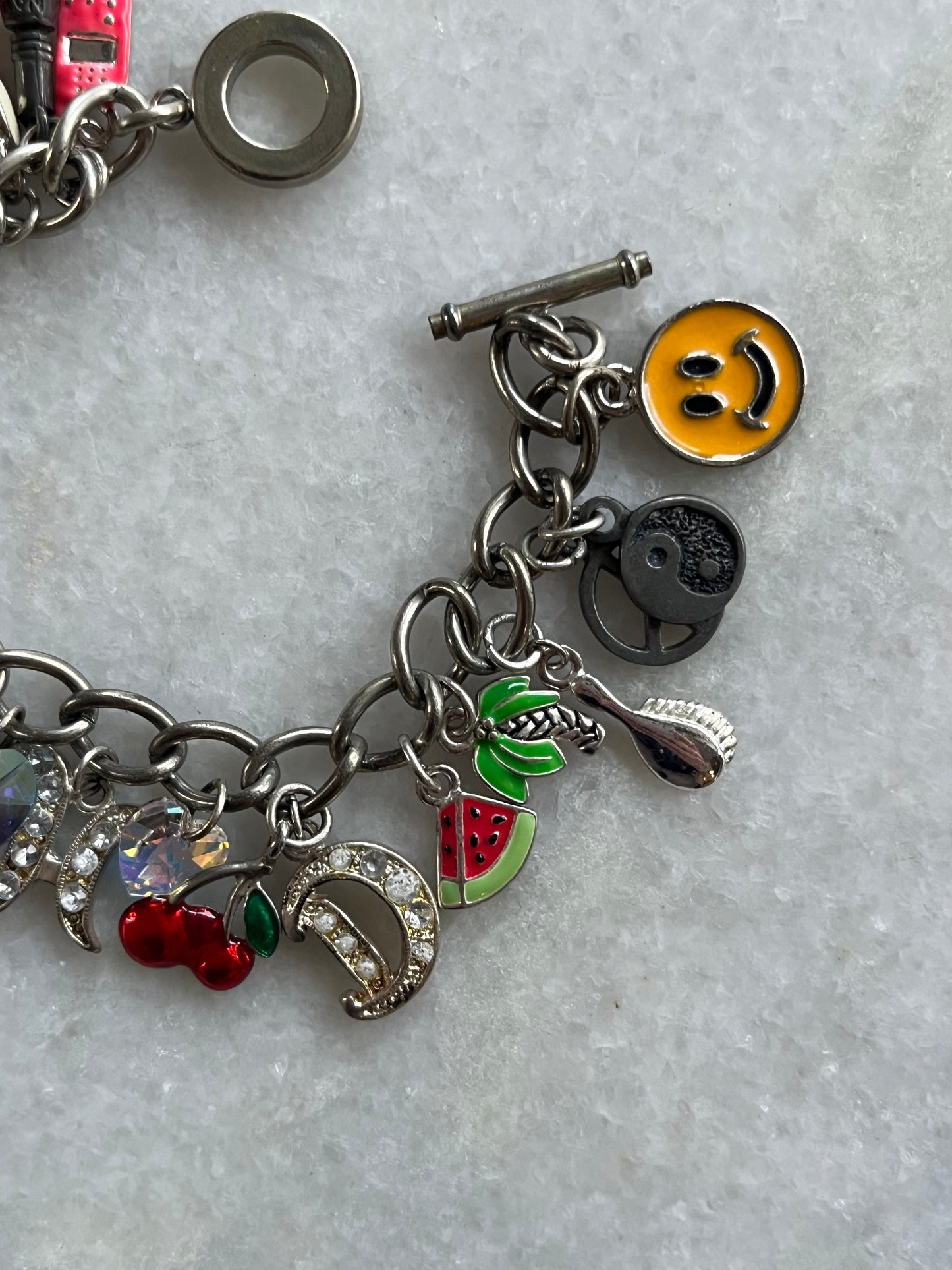 Modern Y2K Style Silver Tone Loaded Multi Charm Bracelet