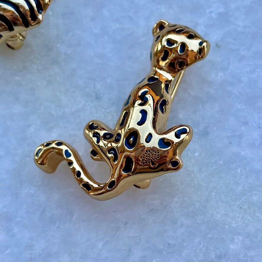 Set of 2 Mulberry Wild Cat Brooches Tiger and Leopard