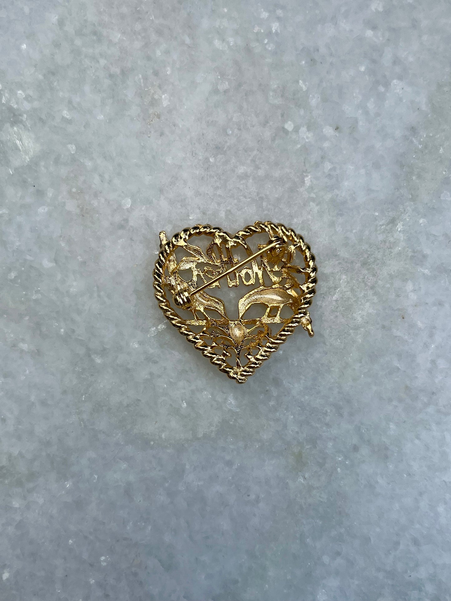 Vintage Deadstock Mother Heart and Birds Brooch