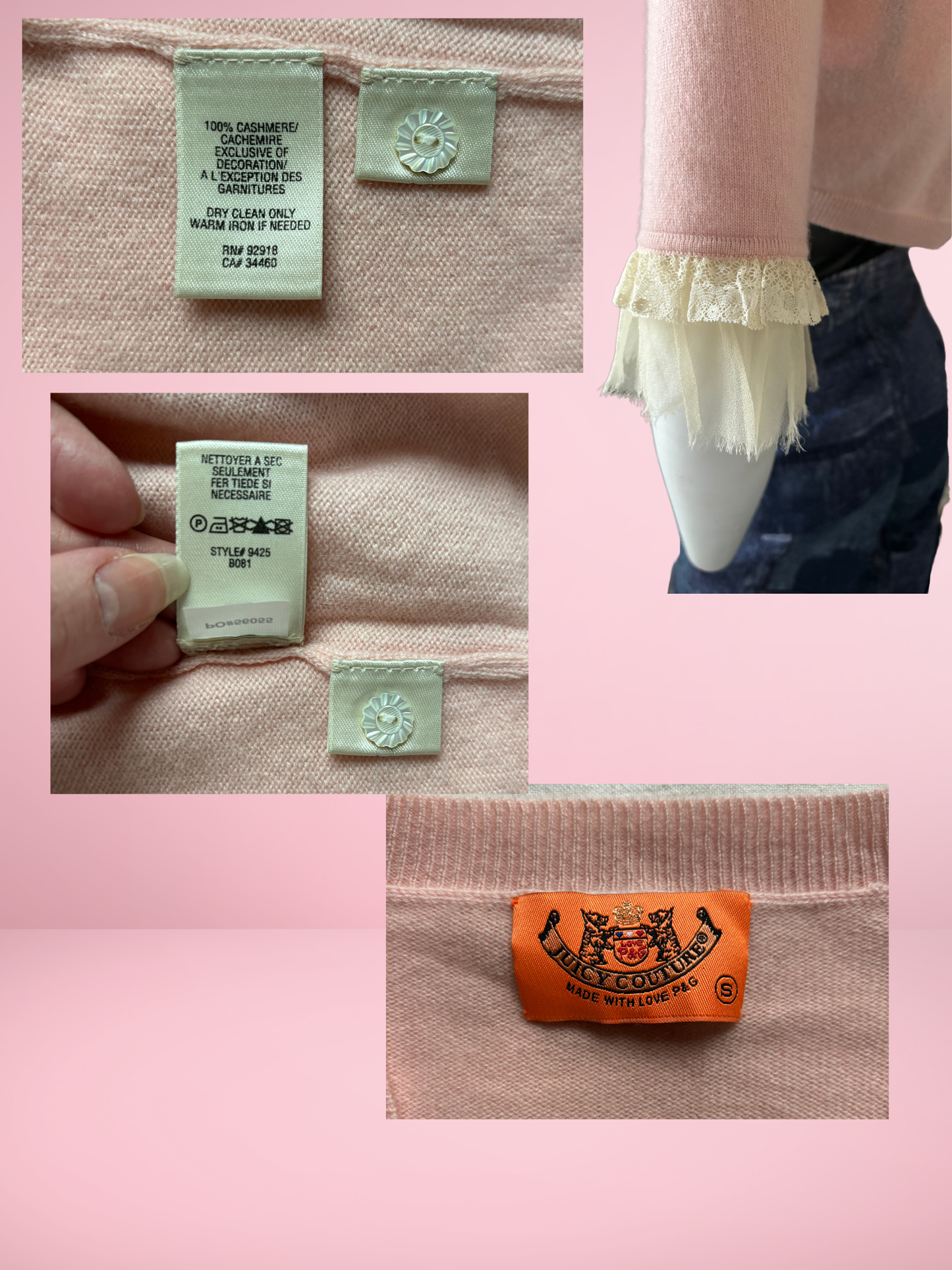 Juicy Couture Pink Cashmere Bolero with Lace Trim