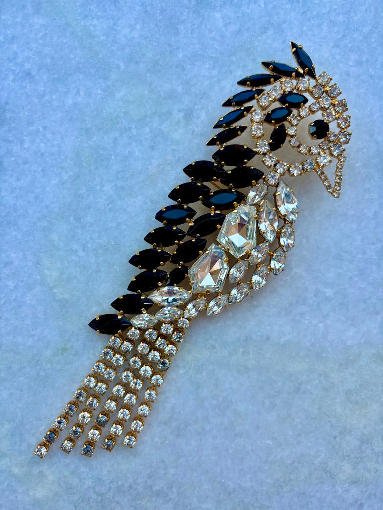 Vintage Sparkling Bird Brooch Statement Jewellery