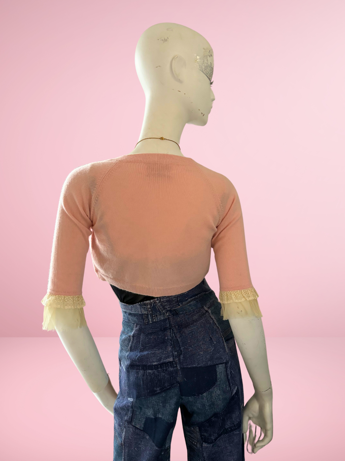 Juicy Couture Pink Cashmere Bolero with Lace Trim
