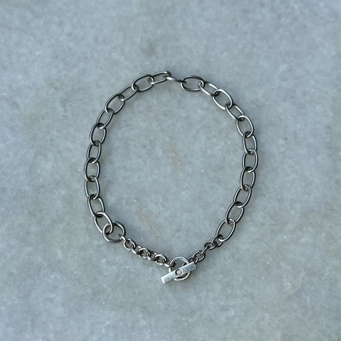 Sterling Silver Crystal T-Bar Chain Bracelet