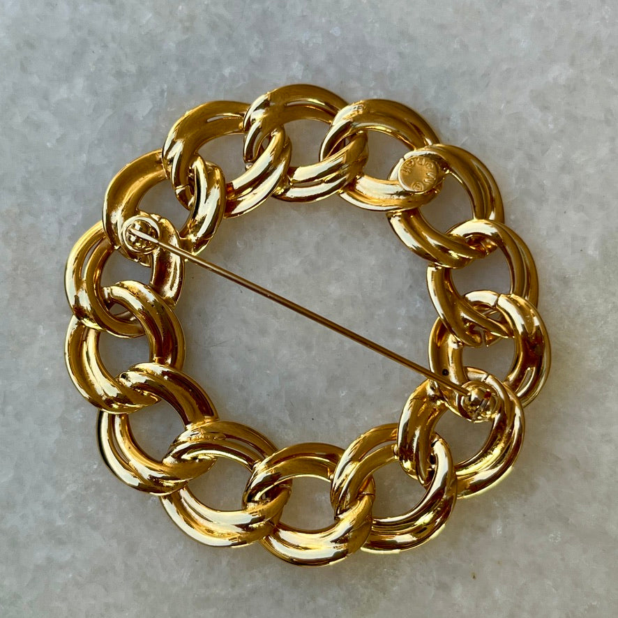 Monet Gold Plated Chunky Chain Wreath Brooch