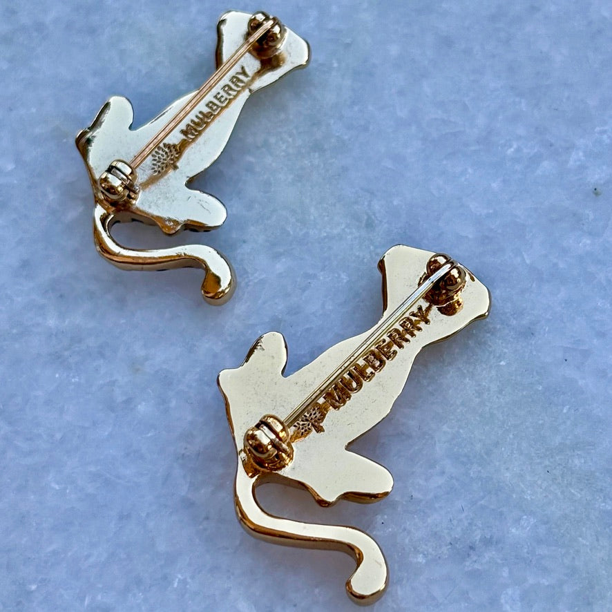 Set of 2 Mulberry Wild Cat Brooches Tiger and Leopard