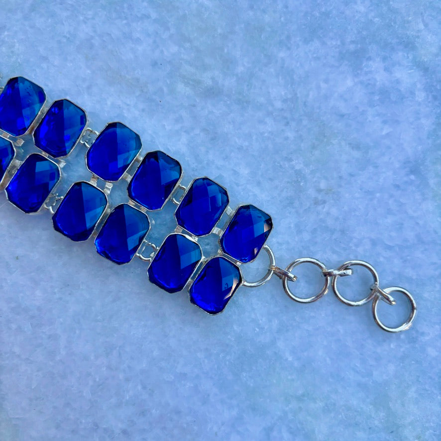 Modern Silver Plated 'Swiss Blue Topaz' Stone T-bar Bracelet