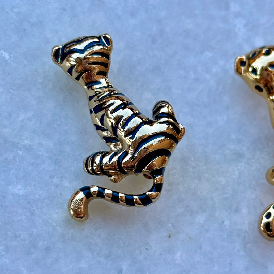 Set of 2 Mulberry Wild Cat Brooches Tiger and Leopard