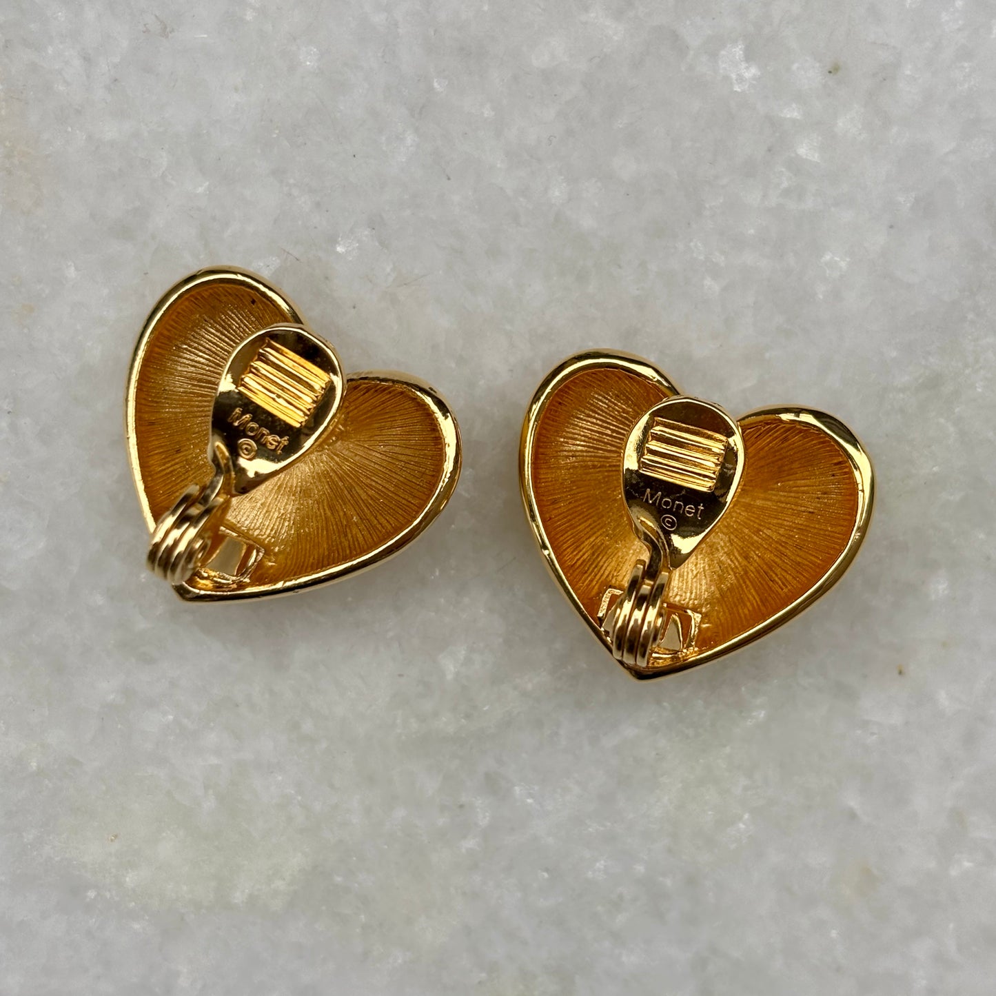 Vintage Monet Gold Plated Heart Clip On Earrings