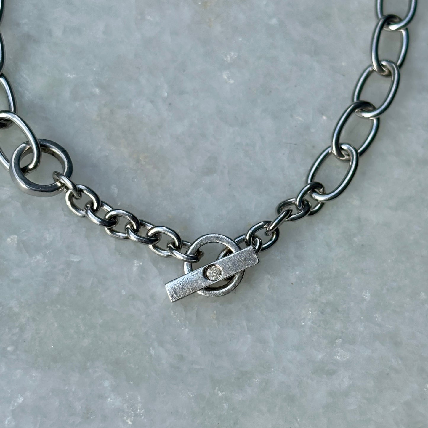 Sterling Silver Crystal T-Bar Chain Bracelet