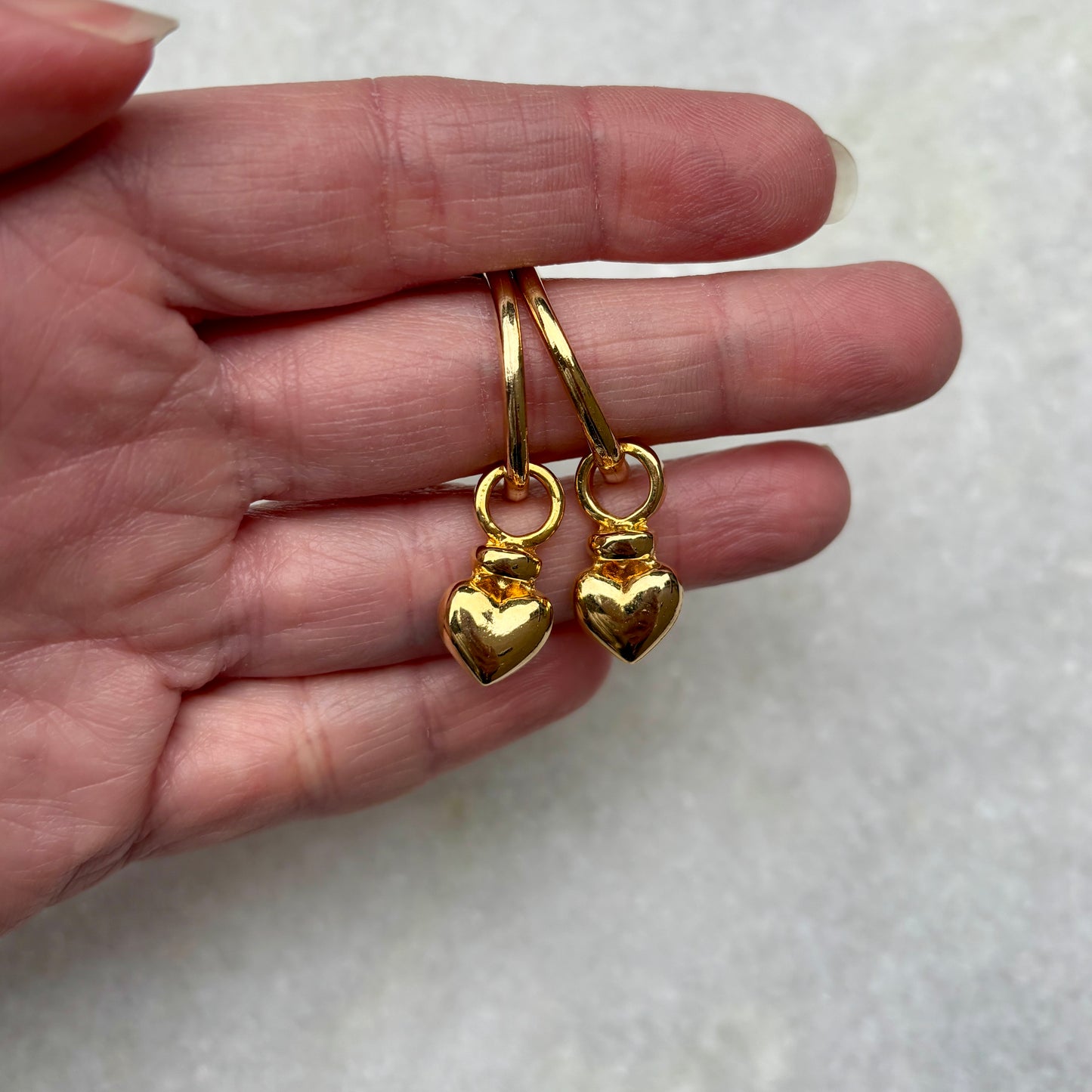 Vintage Gold Plated Deadstock Hoop Heart Charm Earrings