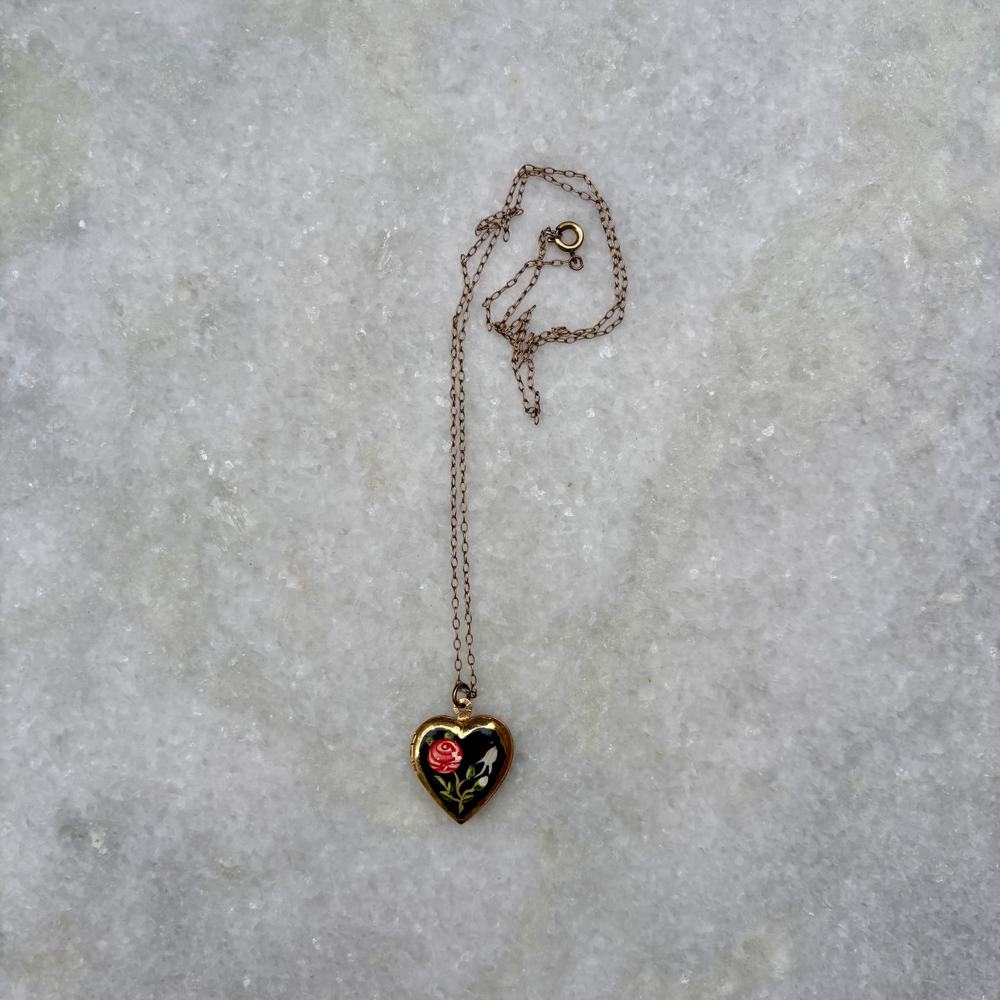 Vintage Floral Painted Gold Plated Heart Locket