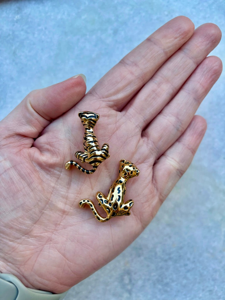 Set of 2 Mulberry Wild Cat Brooches Tiger and Leopard
