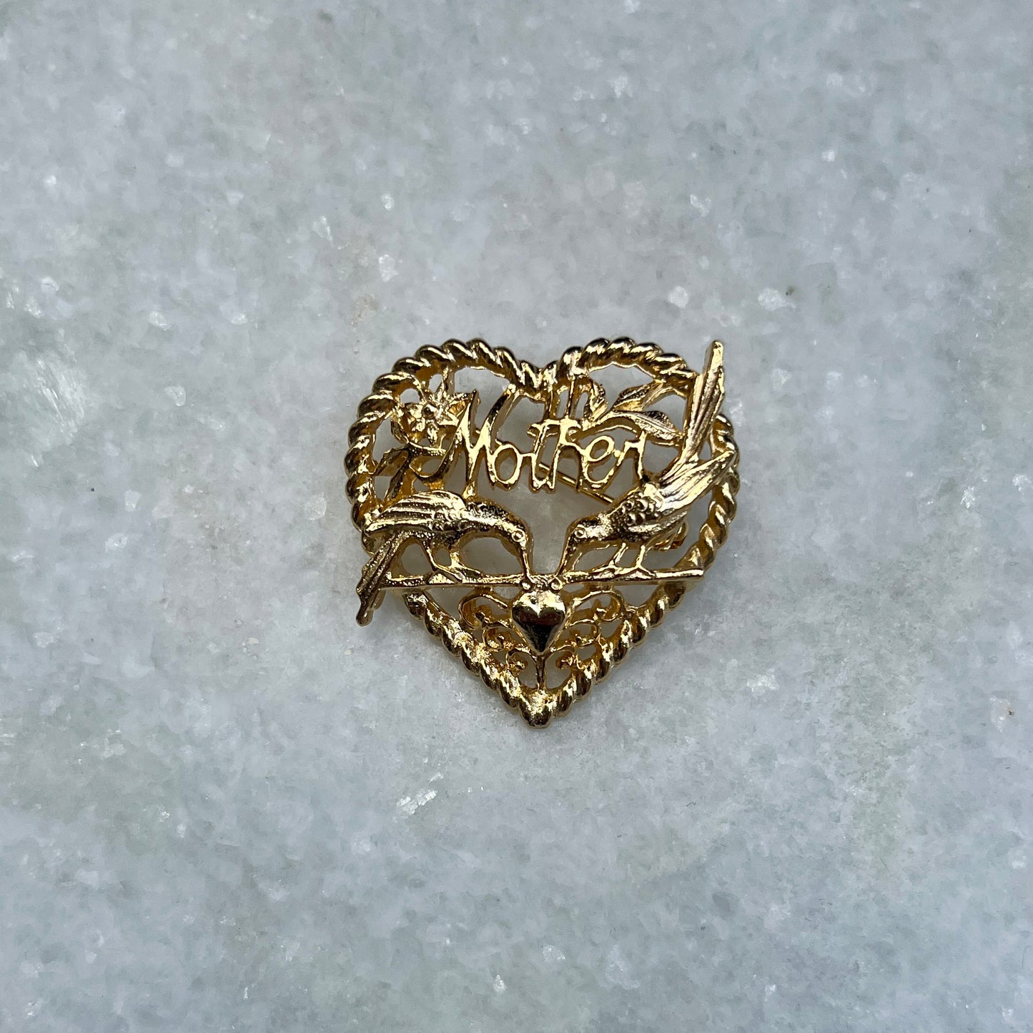 Vintage Deadstock Mother Heart and Birds Brooch