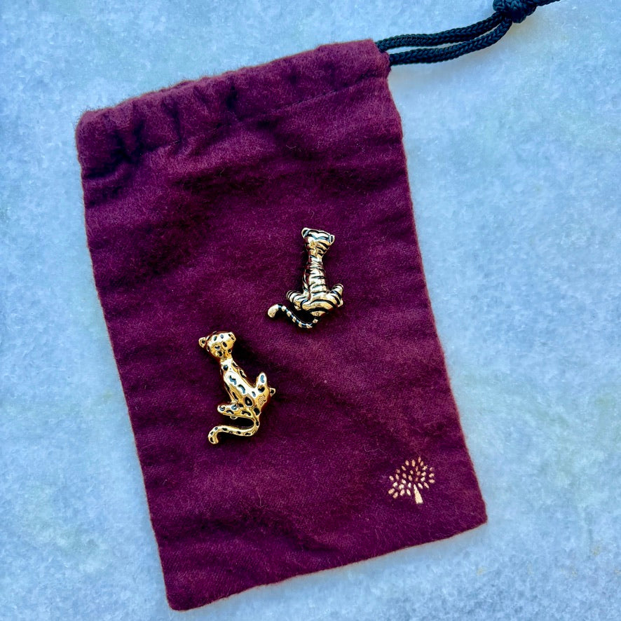Set of 2 Mulberry Wild Cat Brooches Tiger and Leopard