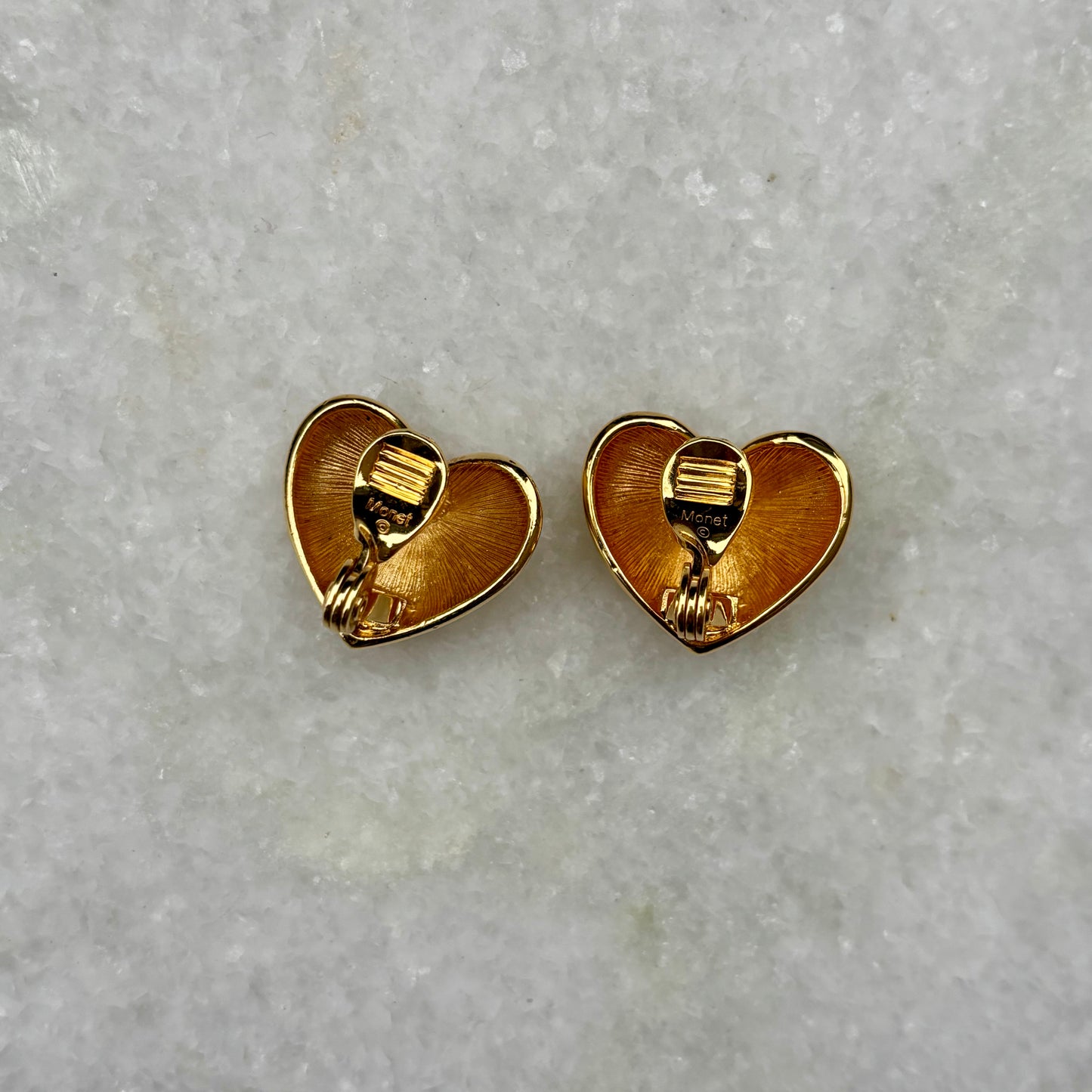 Vintage Monet Gold Plated Heart Clip On Earrings