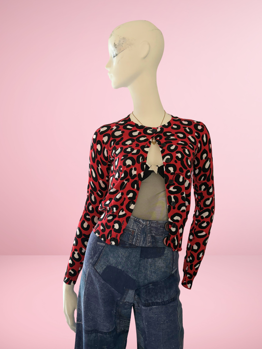 Love Moschino Red Leopard Print Cotton Cardigan