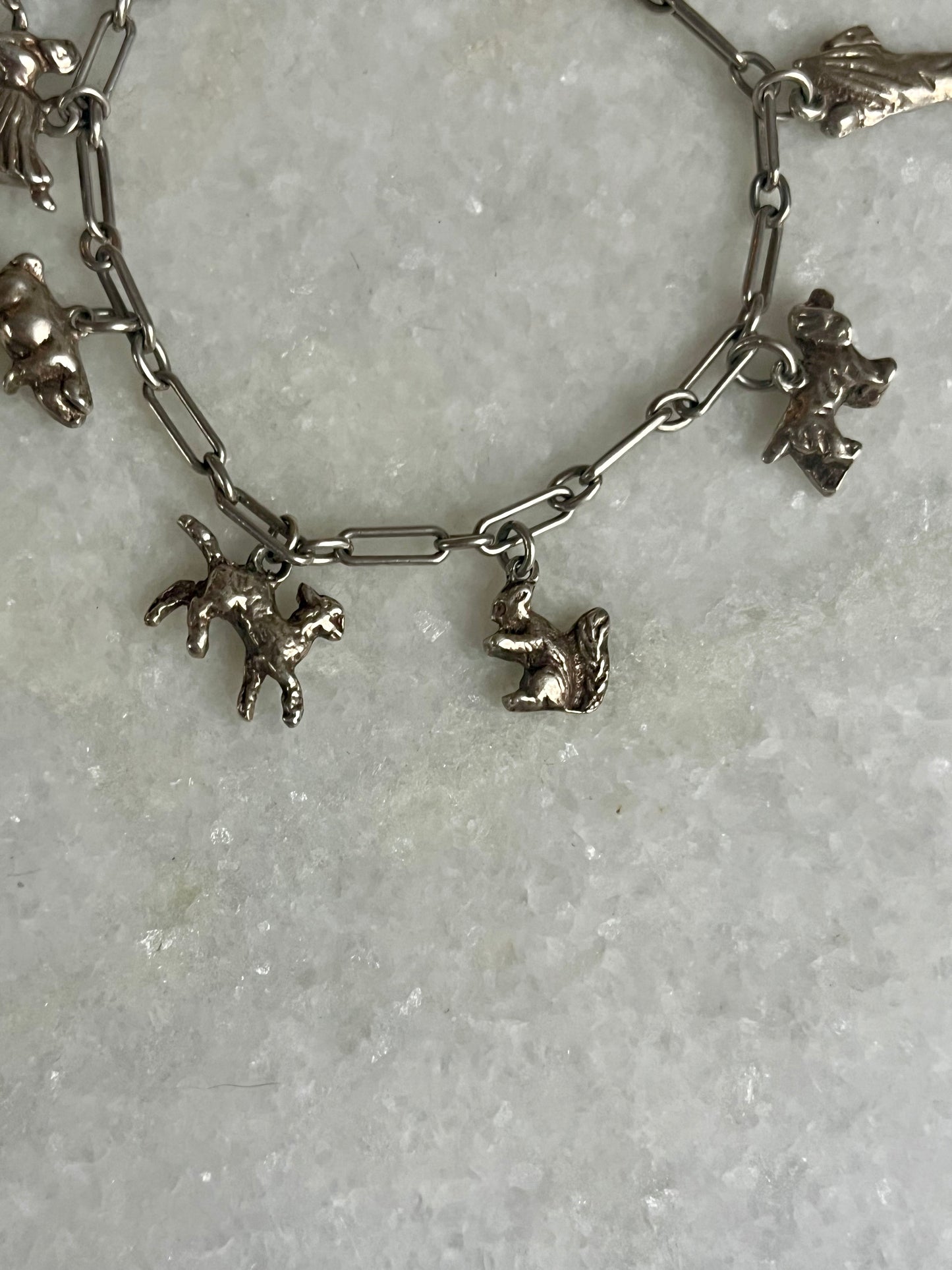 Vintage Sterling Silver Slim Charm Bracelet with 8 Charms and Heart Padlock