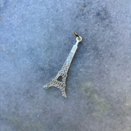 Mother of Pearl Carved Eiffel Tower Pendant Charm on 14k Gold Bale Loop