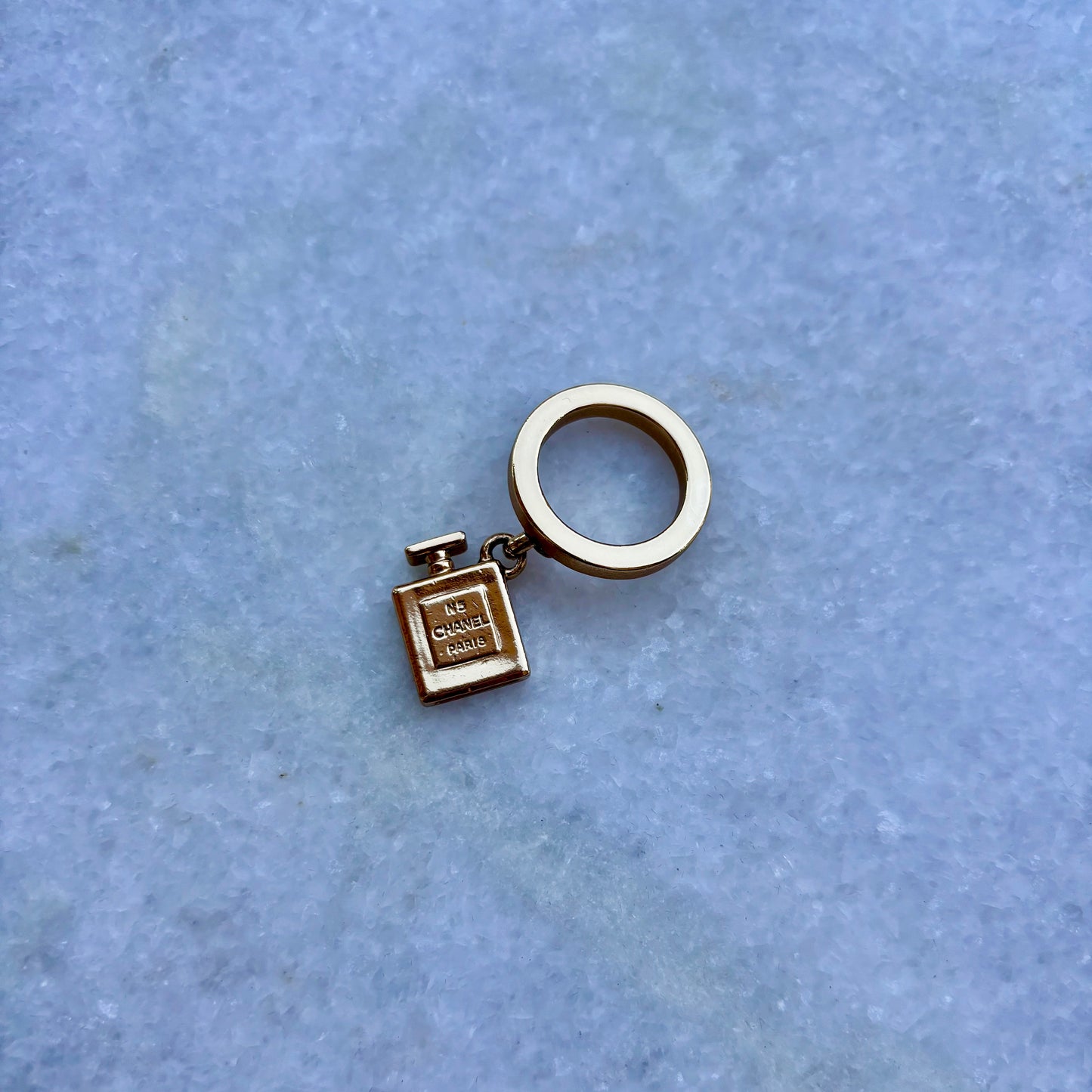 Chanel Gold Plated No 5 Perfume Bottle Ring with Box