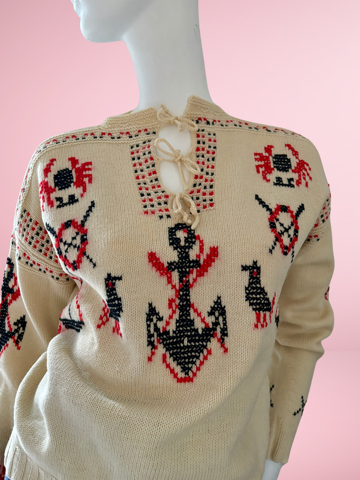 Vintage Knitted Maritime Sea Themed Jumper