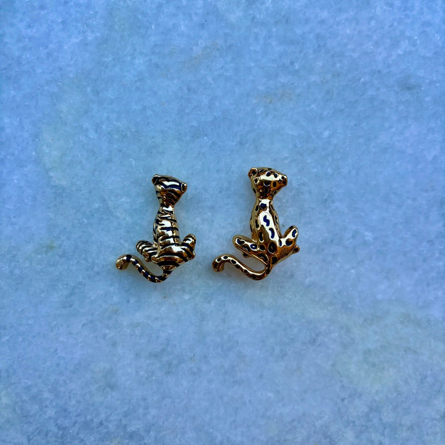 Set of 2 Mulberry Wild Cat Brooches Tiger and Leopard