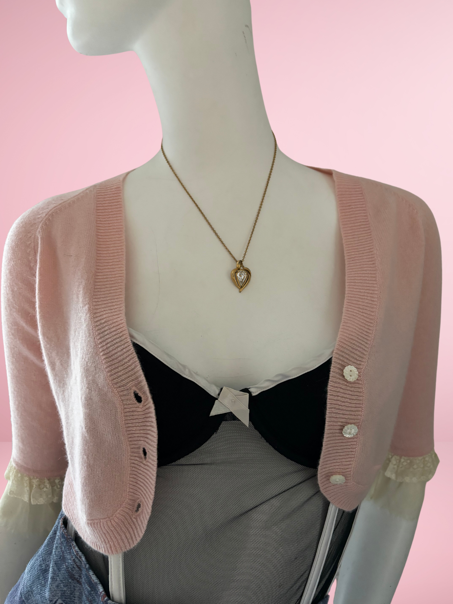 Juicy Couture Pink Cashmere Bolero with Lace Trim