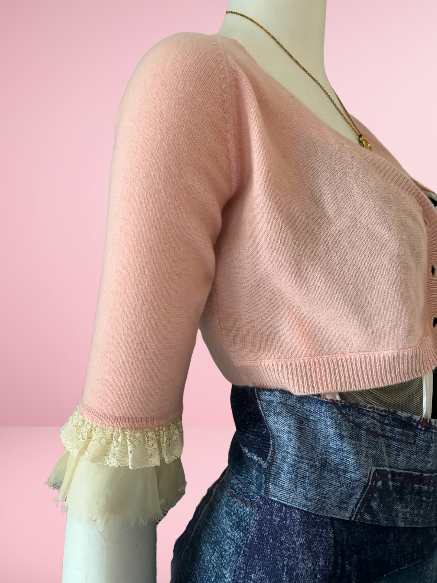Juicy Couture Pink Cashmere Bolero with Lace Trim