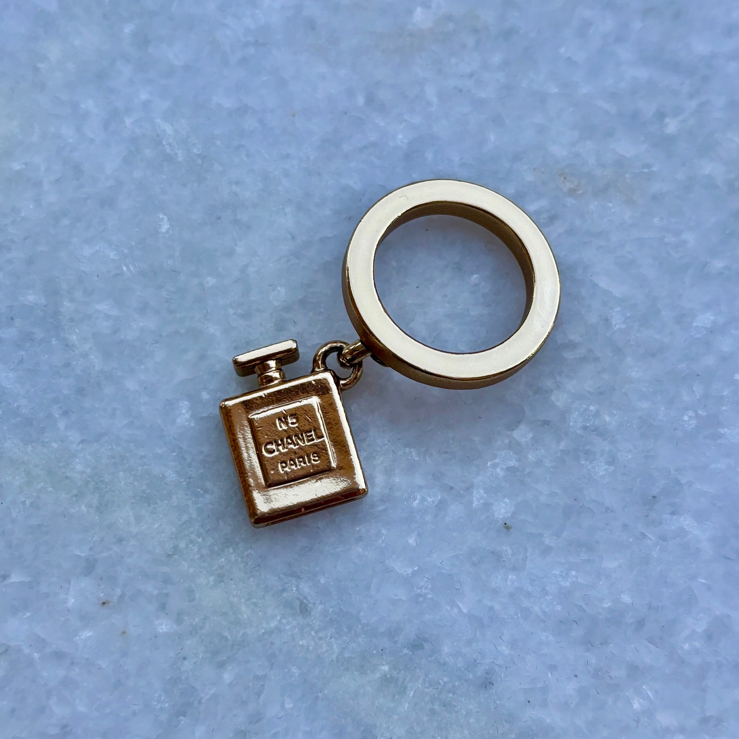 Chanel Gold Plated No 5 Perfume Bottle Ring with Box