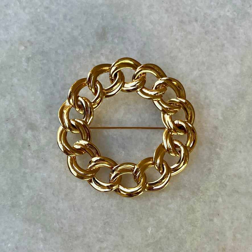 Monet Gold Plated Chunky Chain Wreath Brooch