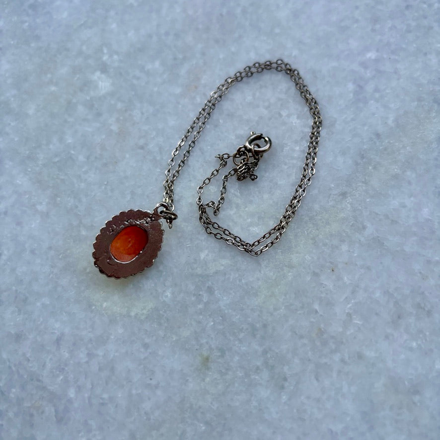 Silver Tone Small Cameo Pendant Necklace