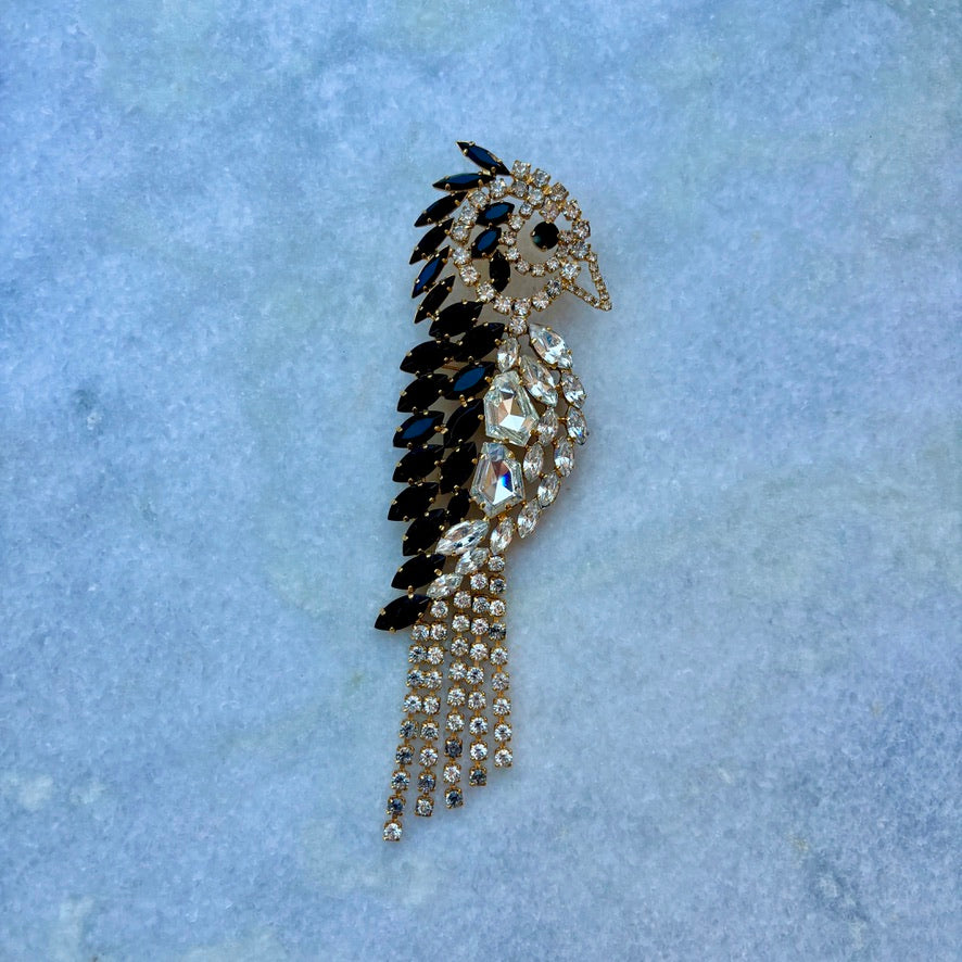 Vintage Sparkling Bird Brooch Statement Jewellery