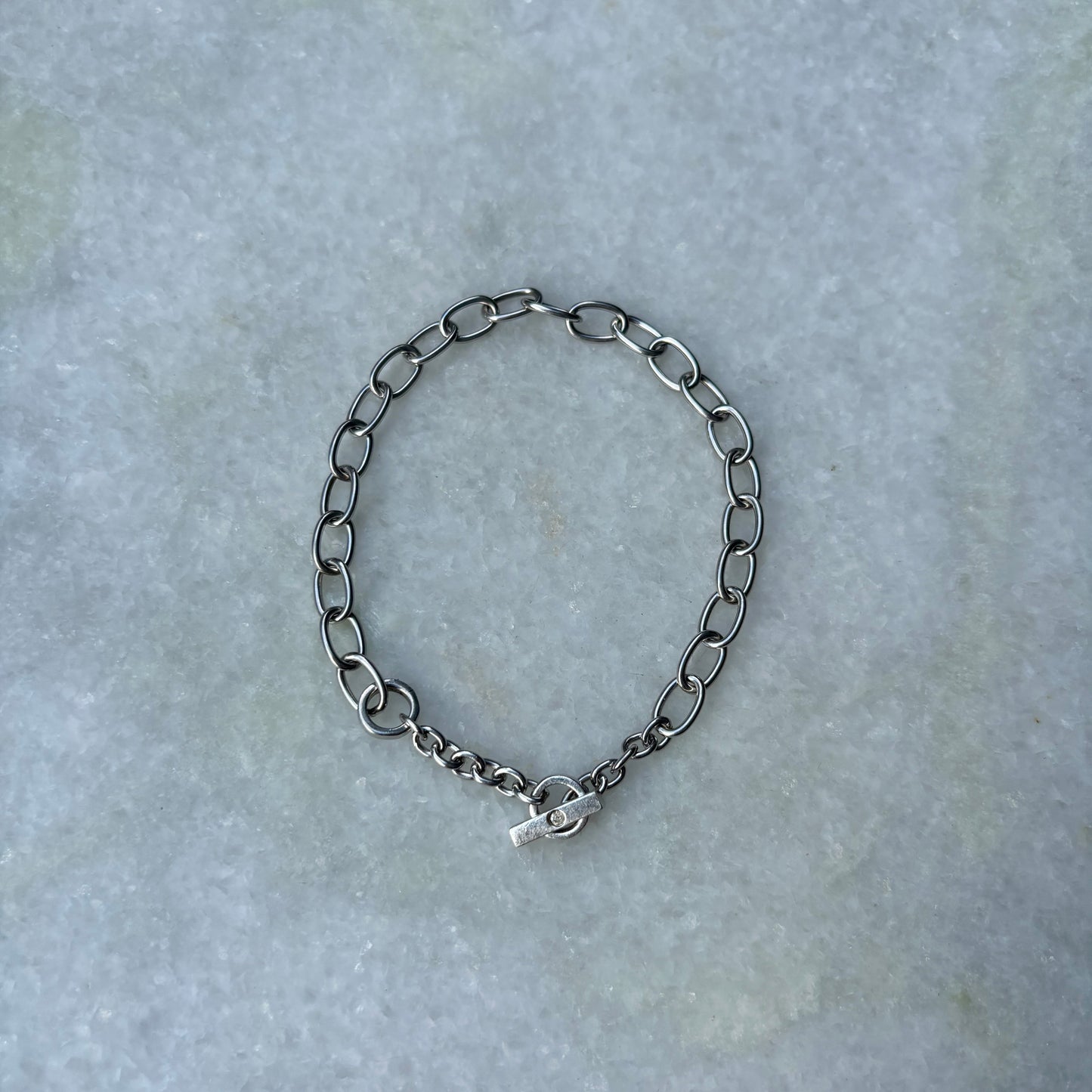 Sterling Silver Crystal T-Bar Chain Bracelet
