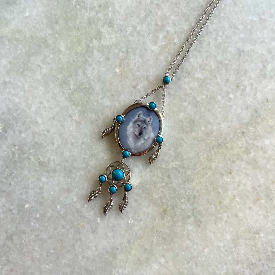 Sterling Silver Wolf Dream Catcher Necklace